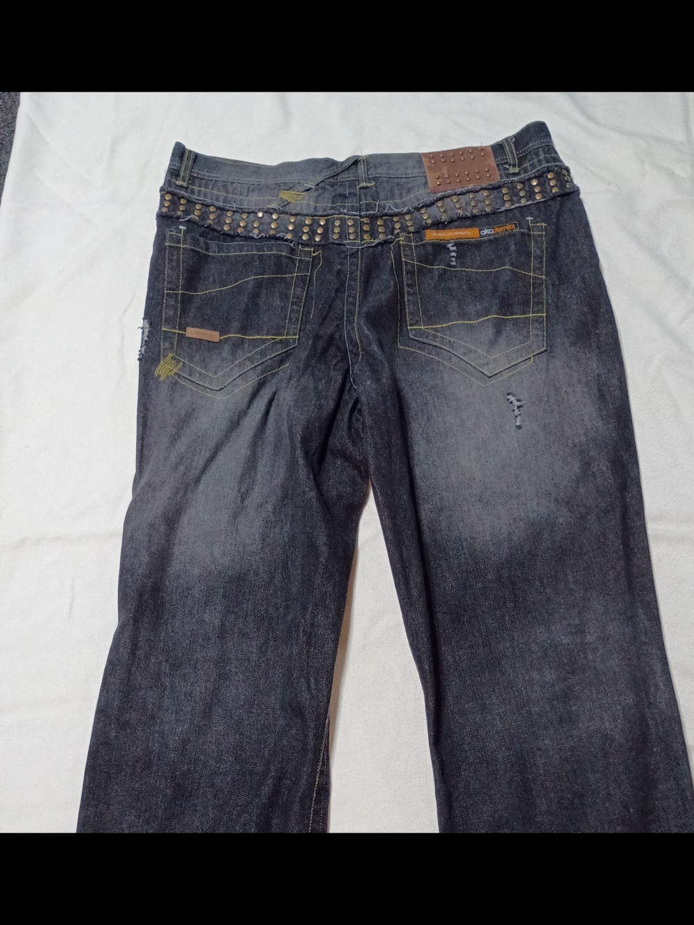 Y2K Akademiks Mens Studded Waist Dark Wash Jeans